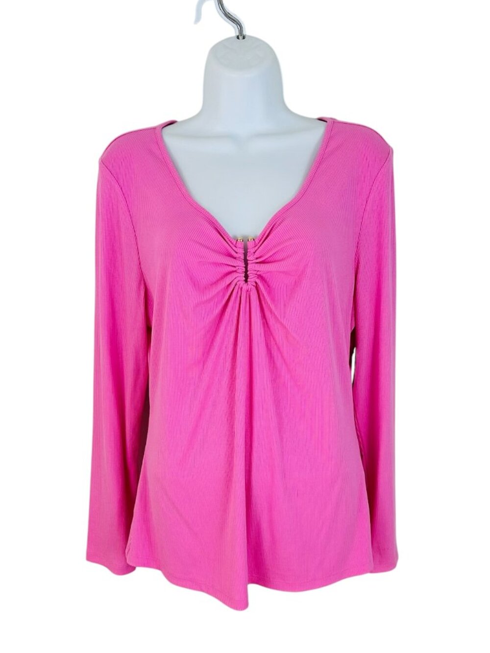 INC International Concepts Women's Size L Ribbed Knit Fuchsia Petal Top NEW
